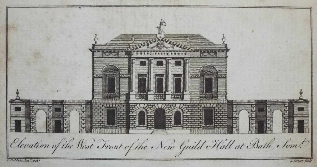 Print - Elevation of the West Front of the New Guildhall, at Bath, Somt. - Collyer
